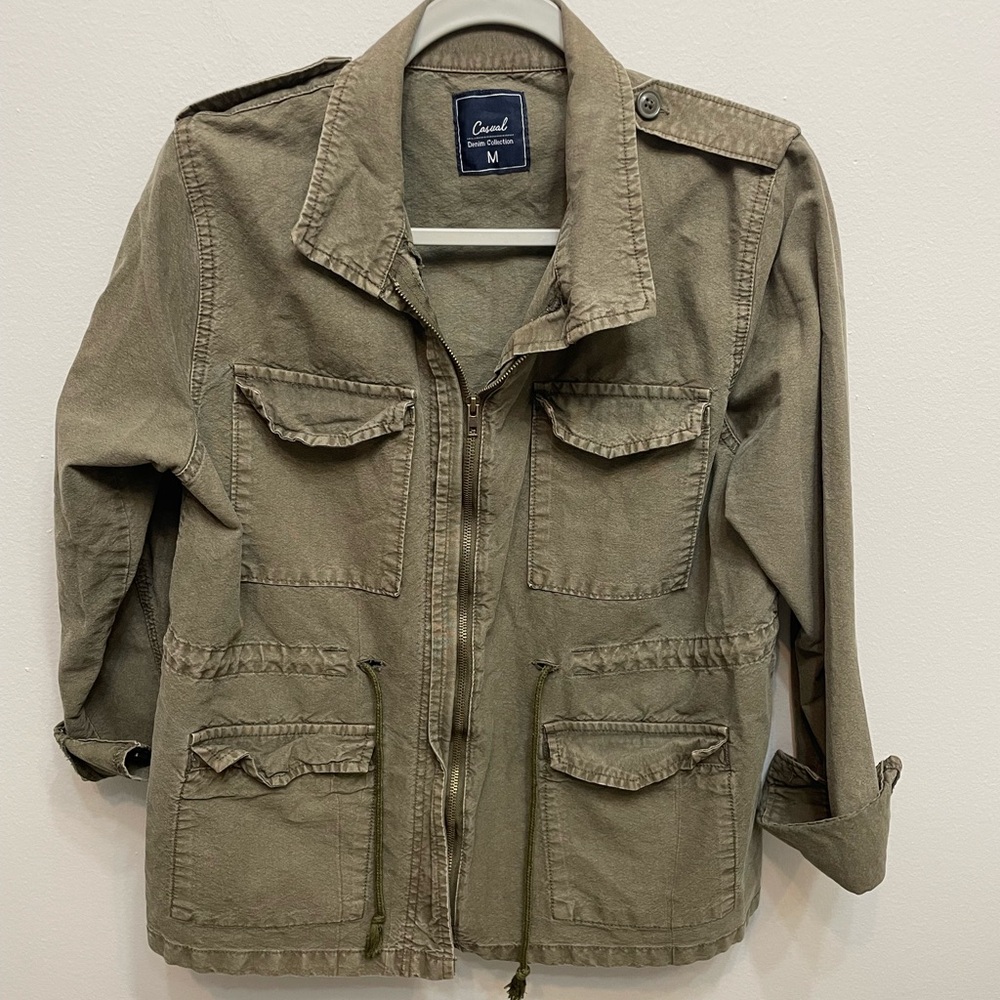 Casual Denim Collection Military Olive Green Cotton Denim Jacket